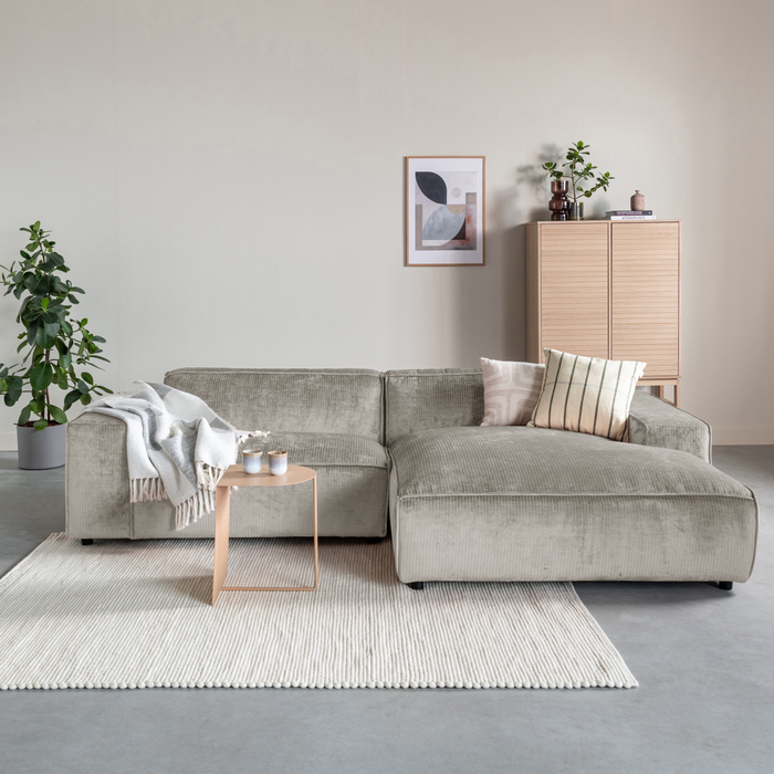 by fonQ Chunky Hoekbank met Chaise Longue Rechts - Rib - Olifantengrijs
