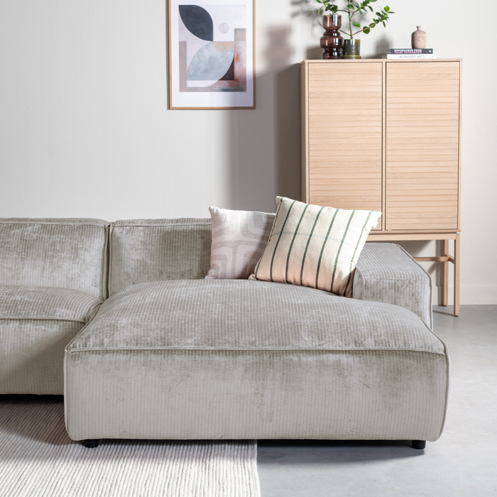 by fonQ Chunky Hoekbank met Chaise Longue Rechts - Rib - Olifantengrijs
