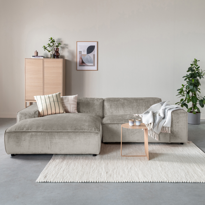 by fonQ Chunky Hoekbank met Chaise Longue Links - Rib - Olifantengrijs