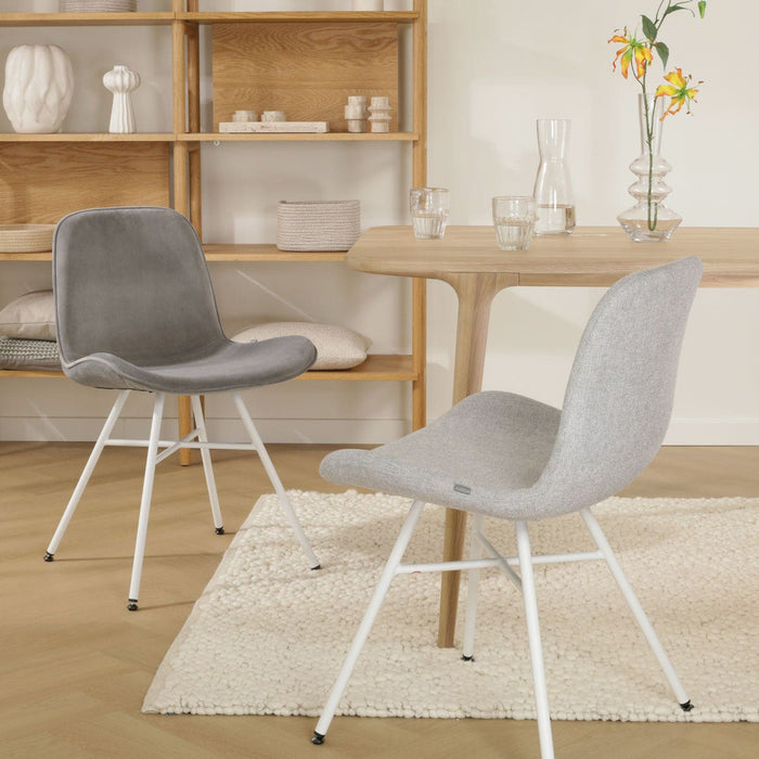 Nolon Noa-Fé Eetkamerstoel Grijs - Velvet - Wit Onderstel