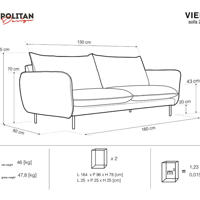 Cosmopolitan Design Vienna 2-zitsbank - Linnen - Lichtbeige