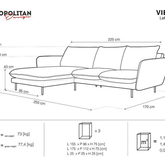 Cosmopolitan Design Vienna Hoekbank met Chaise Longue Links - Linnen - Lichtbeige