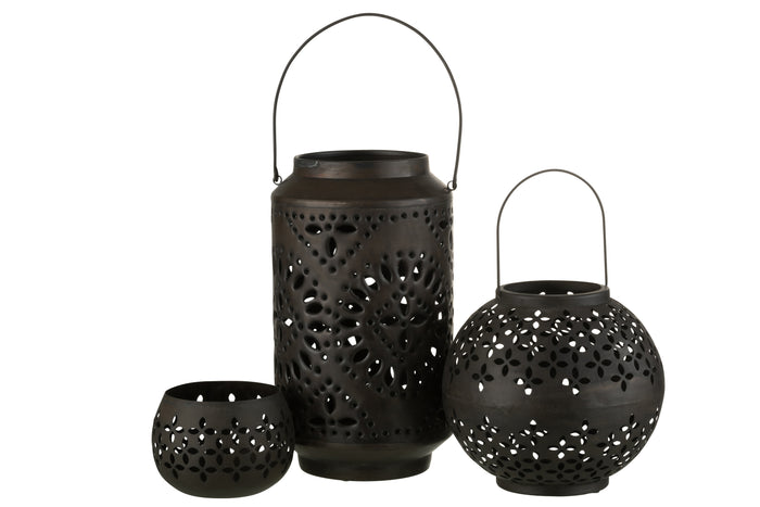 J-Line lantaarn Hoog Geperforeerd - ijzer - zwart