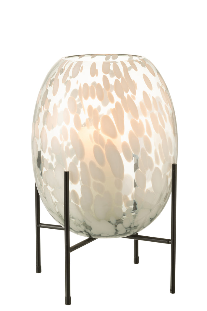 J-Line vaas Op Voet Spikkel - glas - grijs|wit - large - 37 cm hoog