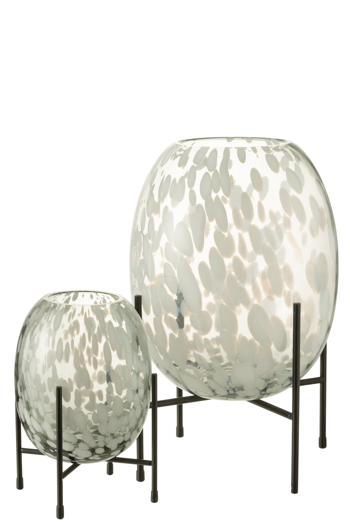 J-Line vaas Op Voet Spikkel - glas - grijs|wit - large - 37 cm hoog