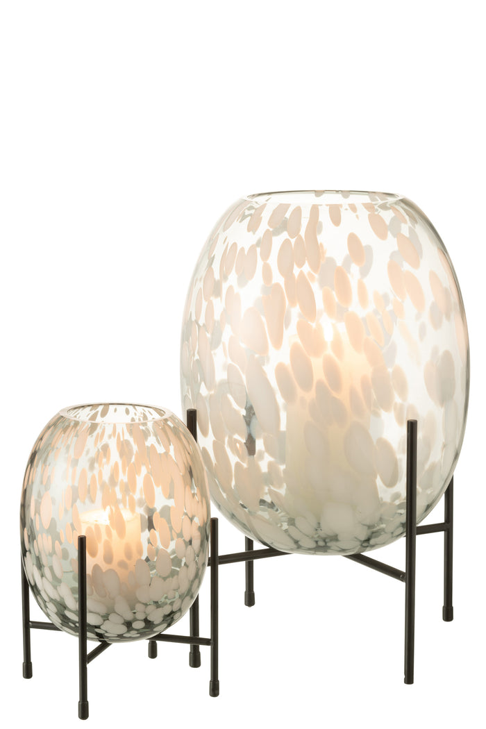 J-Line vaas Op Voet Spikkel - glas - grijs|wit - large - 37 cm hoog