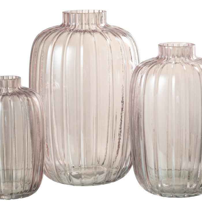 J-Line vaas Strepen - glas - roze - large - 30 cm hoog