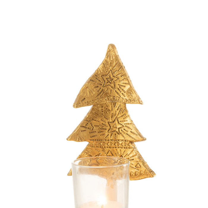 J-Line Kaarshouder kerstboom - theelichthouder - kunststof - goud