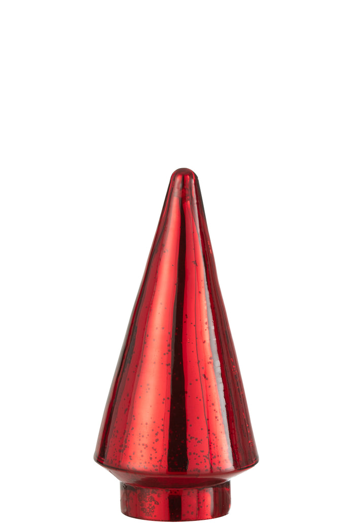 J-Line decoratie Kerstboom - glas - rood - medium - LED lichtjes