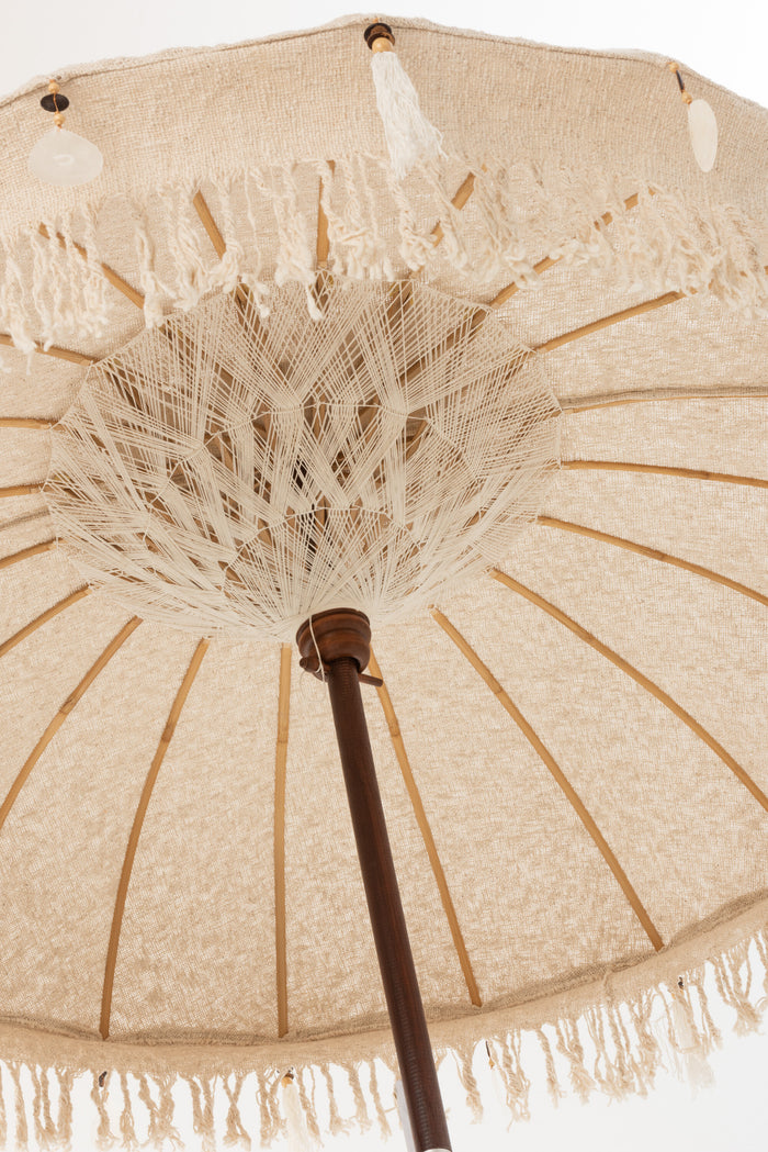 J-Line parasol Kwastjes|Schelpen - hout - beige|donkerbruin - L