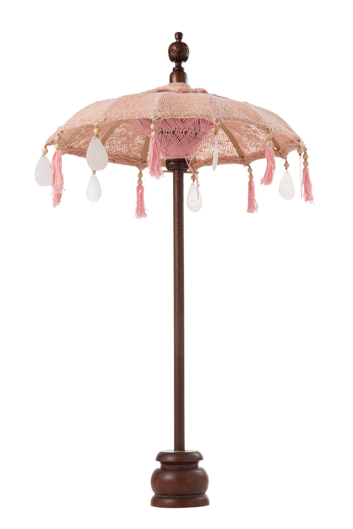 J-Line parasol + Voet Kwastjes|Schelpen - hout - zalm|donkerbruin - small