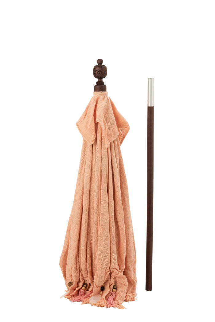 J-Line parasol + voet Kwastjes|Schelpen - hout - beige|donkerbruin - large