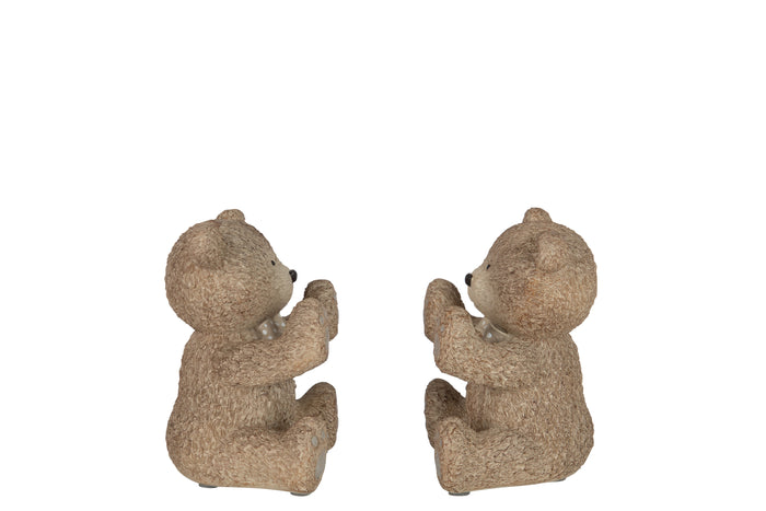 J-Line boekensteun Teddy - polyresin - lichtbruin - 2 stuks