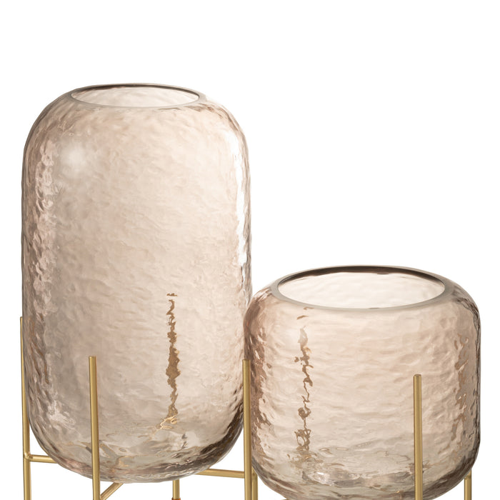 J-Line vaas Rond Op Voet - glas - bruin|goud - large - 36.5 cm hoog