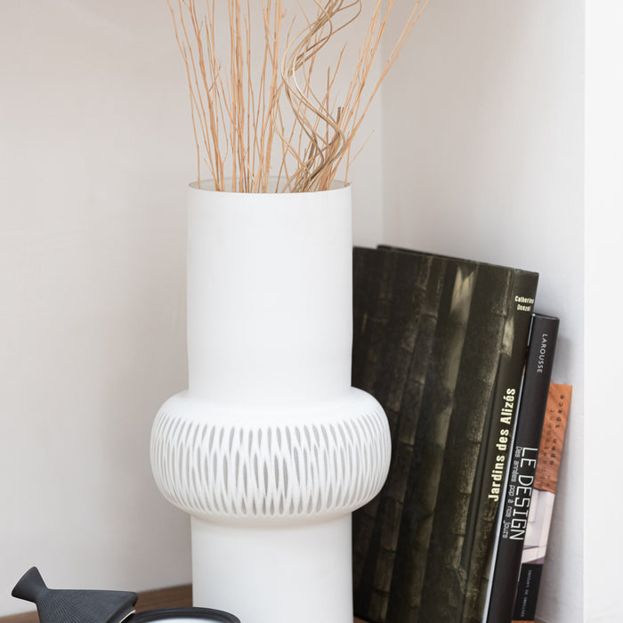 J-Line vaas Streep Bal - glas - wit - large - 41 cm hoog