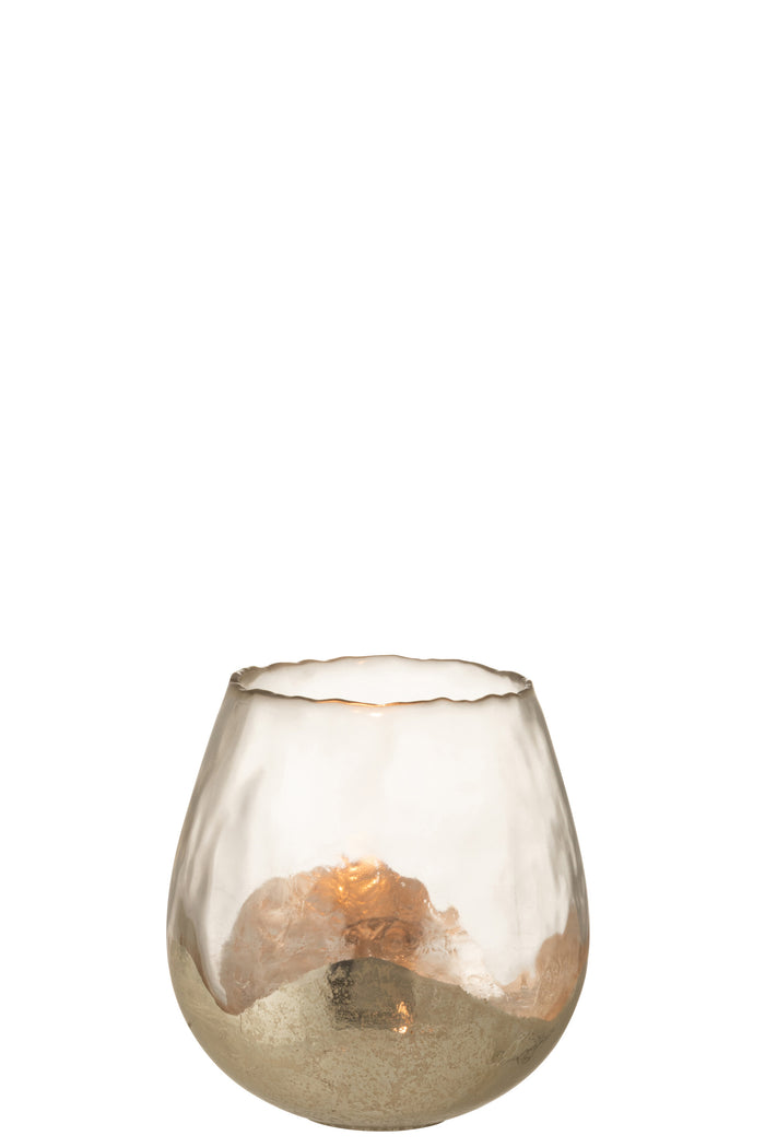 J-Line - Theelichthouder Rond Glas Goud Medium Zoe - 18x18 CM