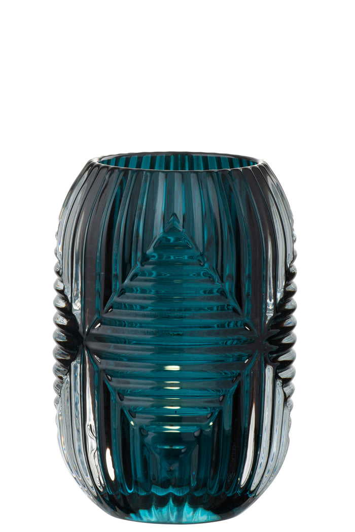 J-Line - T-Lichthouder Hoog Lijnen Glas Blauw - 9x9 CM