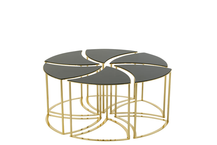 J-Line tafels Tornado - metaal|glas - goud - set van 6