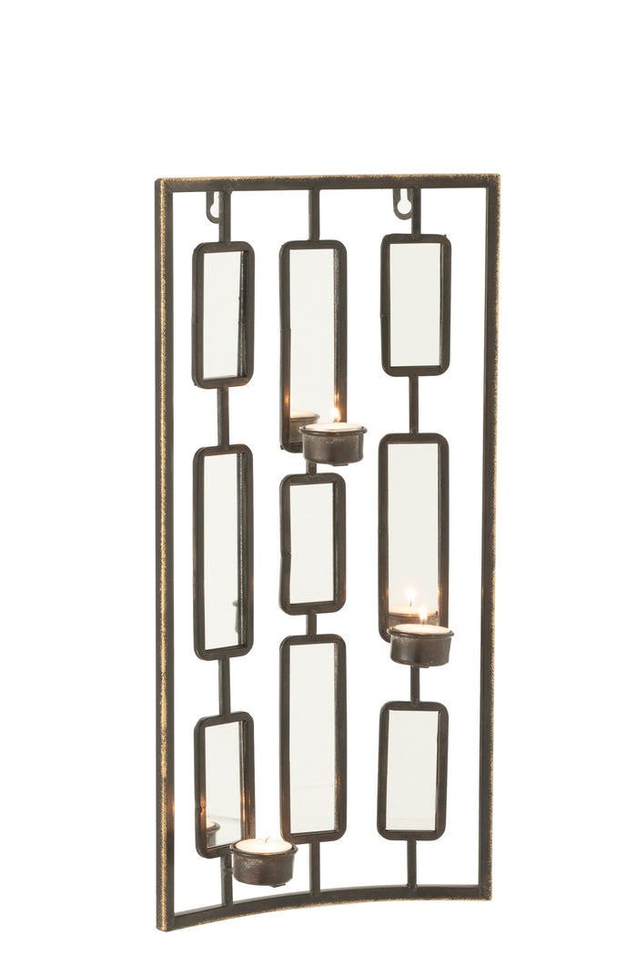 J-Line wanddecoratie Theelichthouder - metaal|glas - grijs - small