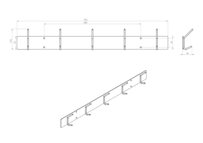 Gorillz Mystiek Five - Wandkapstok - 10 kapstok haken - Wit