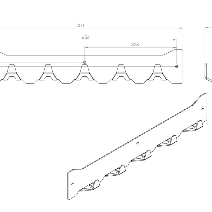 Gorillz Triangle Five - Wandkapstok - 5 haken - 70 x 5 x 12 cm - Blauw