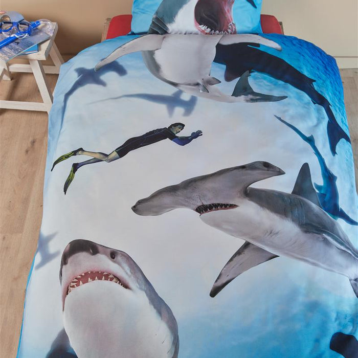 FREEK VONK Happige Haaien dekbedovertrek - 140x200 - Blauw