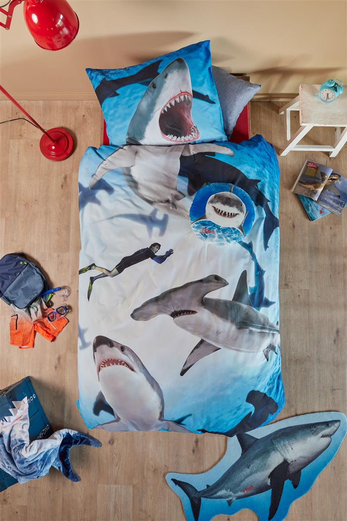 FREEK VONK Happige Haaien dekbedovertrek - 140x200 - Blauw
