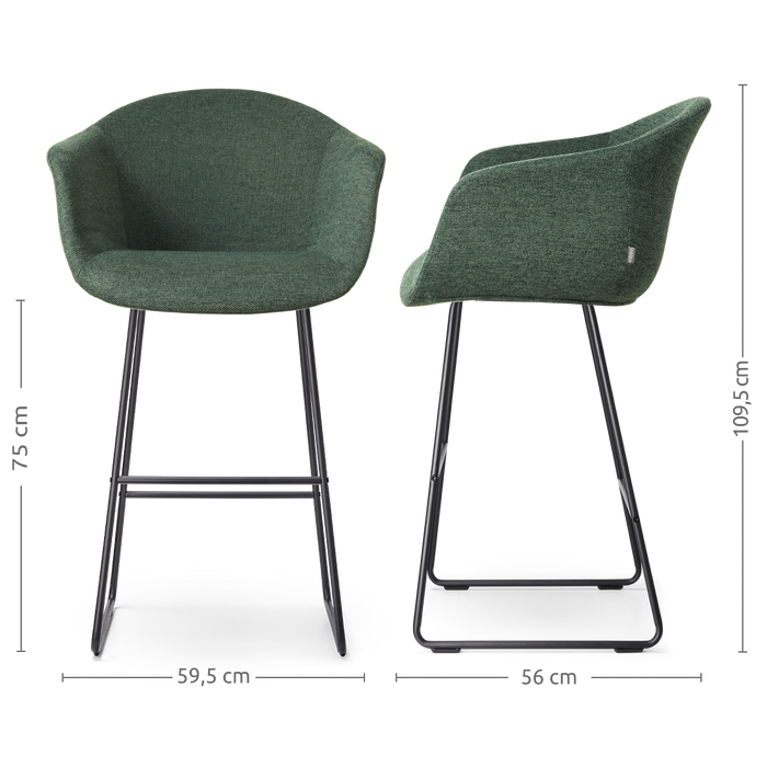 Nolon Nino-Otis Barkruk Donkergroen - met Armleuning - Zwart - 75 cm