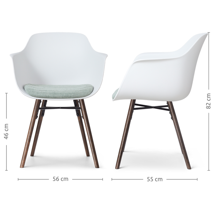 Nolon Nena-Liz Eetkamerstoel Wit - Zacht Groen Kussen - Walnoot