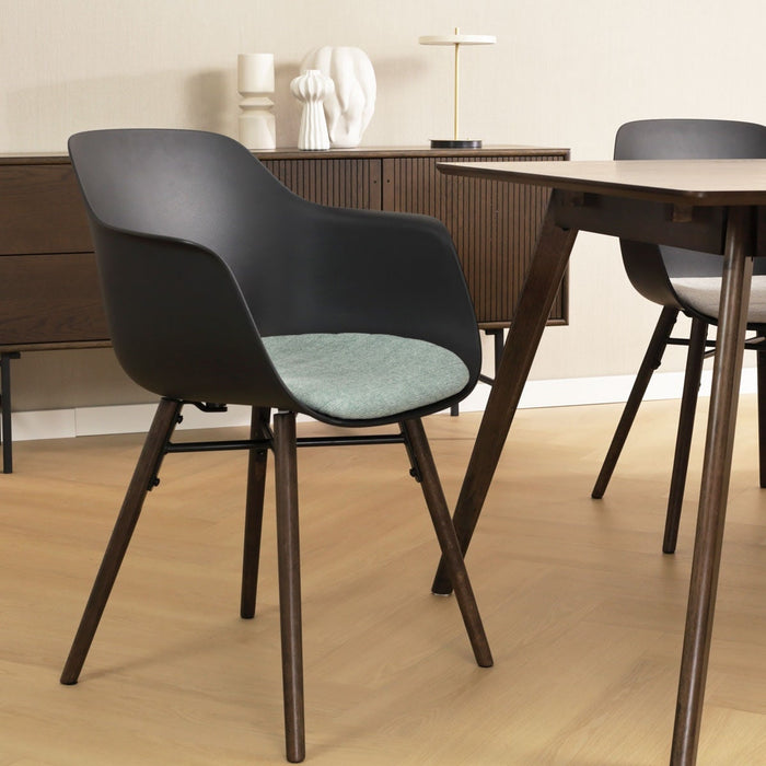 Nolon Nena-Liz Eetkamerstoel Zwart - Zacht Groen Kussen - Walnoot