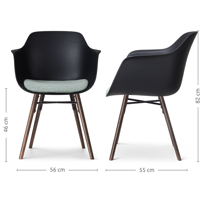 Nolon Nena-Liz Eetkamerstoel Zwart - Zacht Groen Kussen - Walnoot