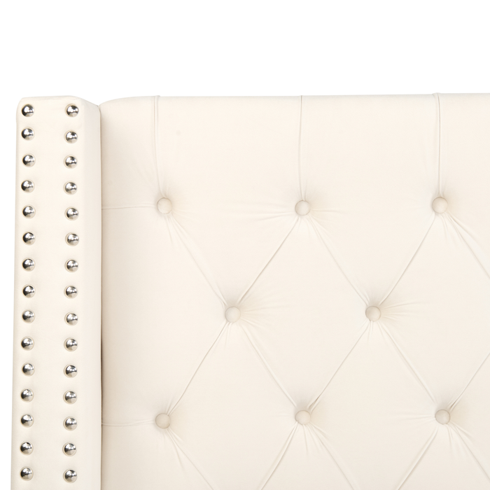 Beliani-LUBBON -Tweepersoonsbed-Gebroken wit-160 x 200 cm-Fluweel