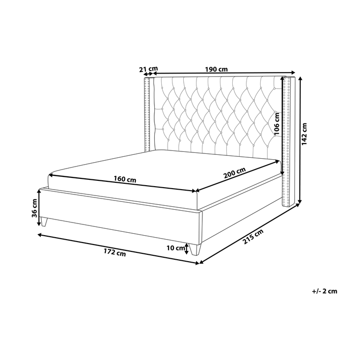 Beliani-LUBBON -Tweepersoonsbed-Gebroken wit-160 x 200 cm-Fluweel