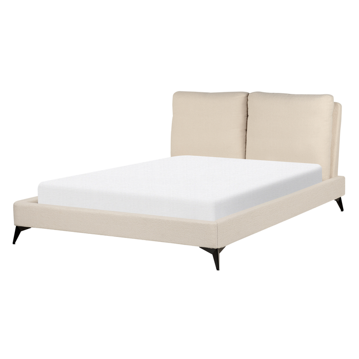 Beliani-MELLE -Tweepersoonsbed-Lichtbeige-140 x 200 cm-Bouclé