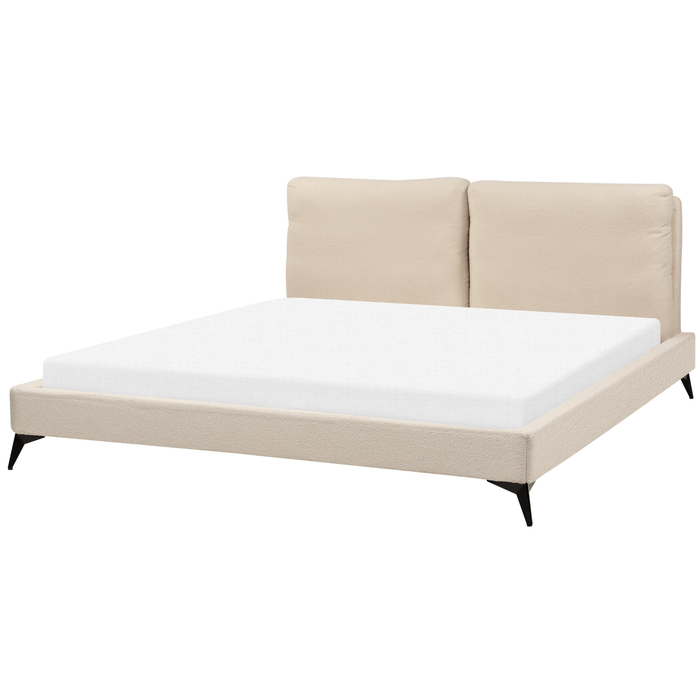 Beliani-MELLE -Tweepersoonsbed-Lichtbeige-180 x 200 cm-Bouclé