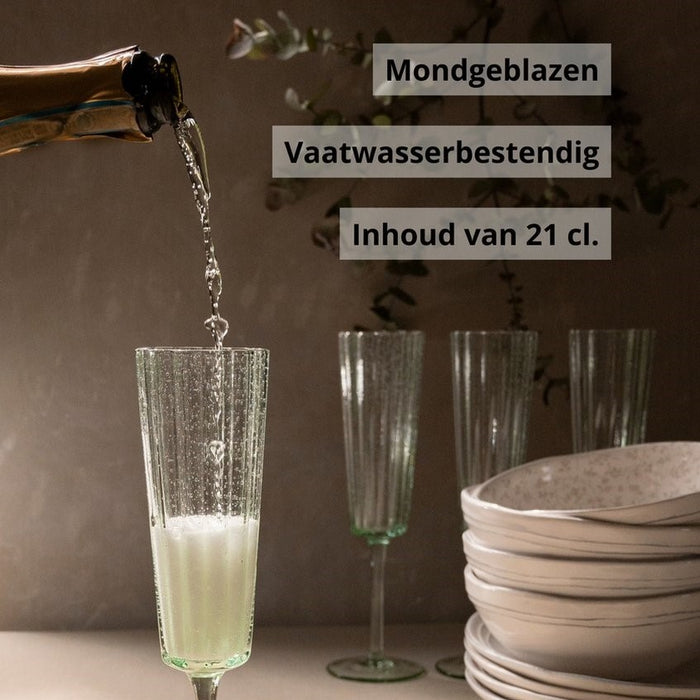 Laura Ashley Giftset 4 Champagneglazen Groen 21 cl.