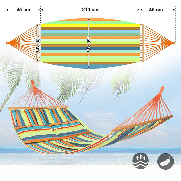 Hangmat - Hammock met 2 Kussens - 210 x 150 cm - Oranje|Groen