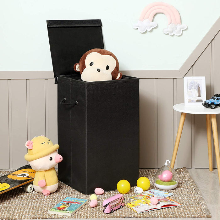 Opvouwbare wasmand met deksel en handvaten, 85L - zwart