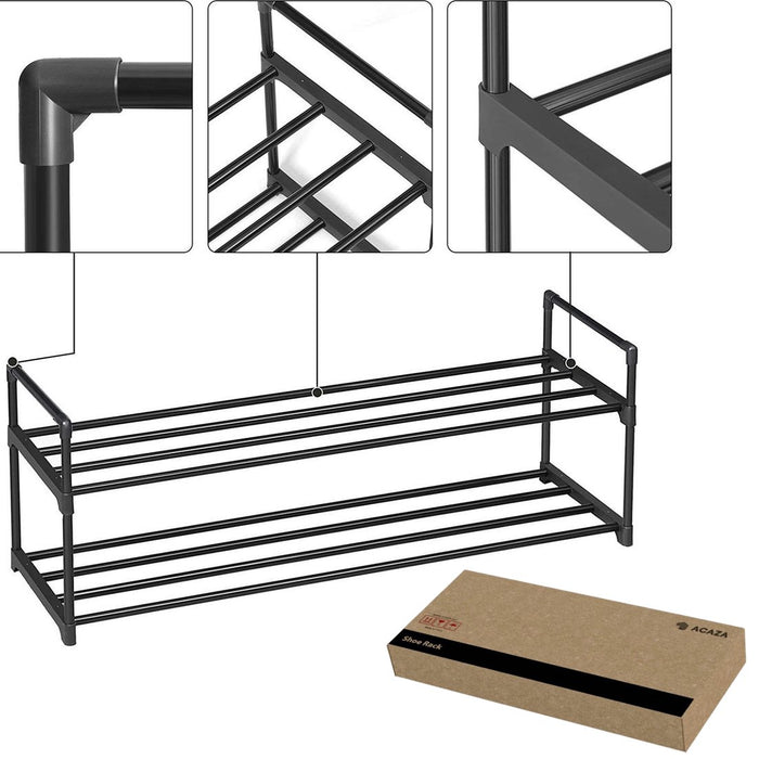 Schoenenrek - stapelbaar - 2 niveaus - 92x33x30 cm - zwart