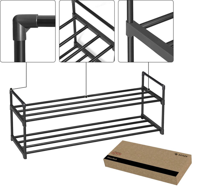 Schoenenrek - stapelbaar - 2 niveaus - 92x33x30 cm - zwart