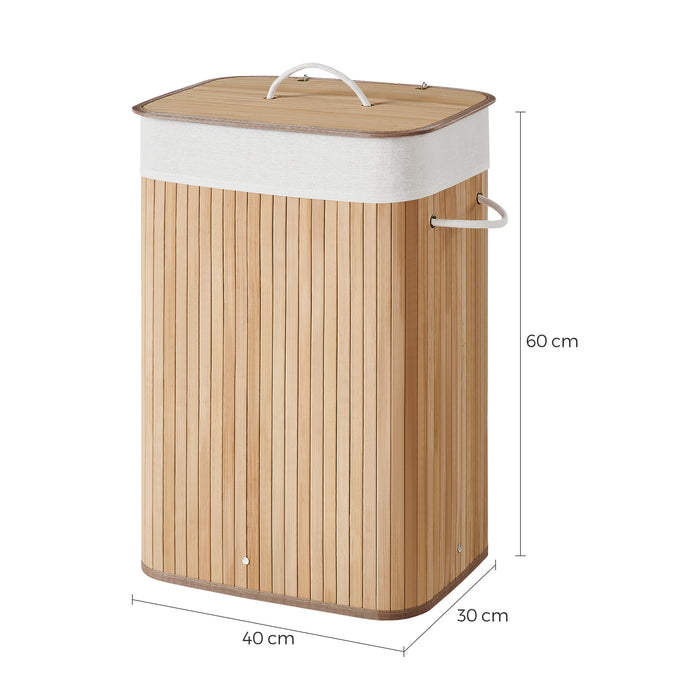 Wasmand met deksel - katoenen zak - 72 liter - 40x60x30 cm - bamboe