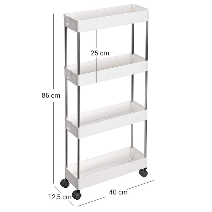 Opbergtrolley - 4 niveaus - 40x86x12.5 cm - wit