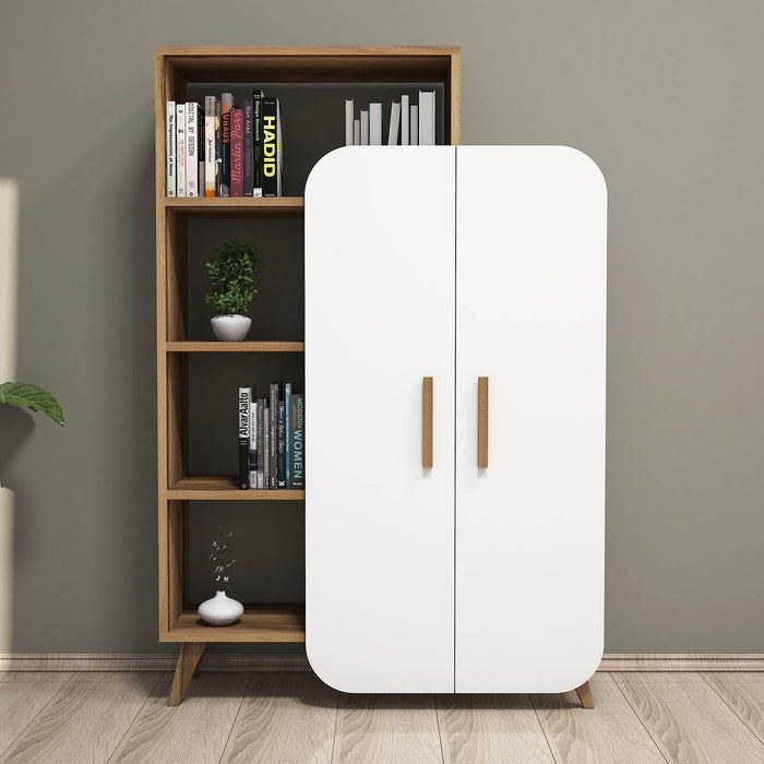 Giga Meubel - Boekenkast Walnoot|Wit Hout - 90x32x132cm - Form