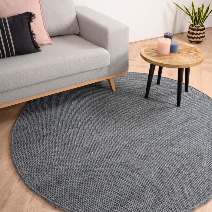 Nordic Weavers Rond wollen vloerkleed Lett - staalblauw - 160 cm