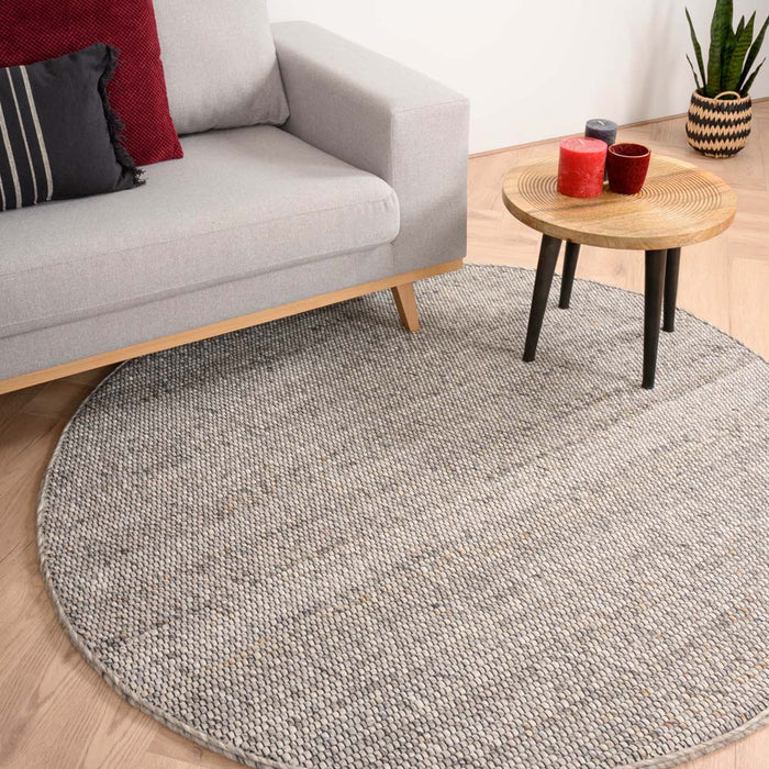 Nordic Weavers Rond wollen vloerkleed Lett - lichtgrijs - 120 cm