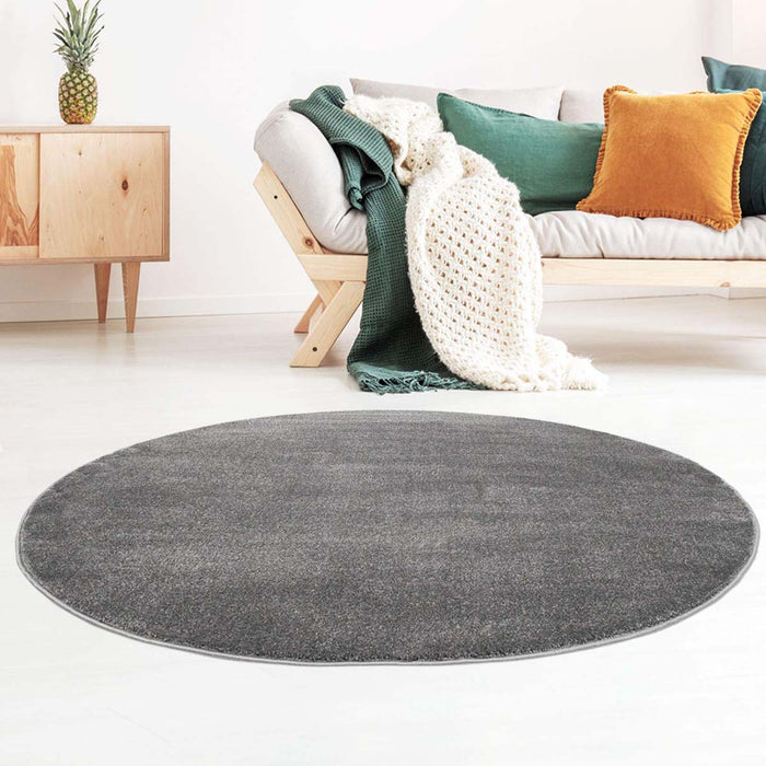 Tapeso Rond vloerkleed effen velours Gala - donkergrijs - 120 cm
