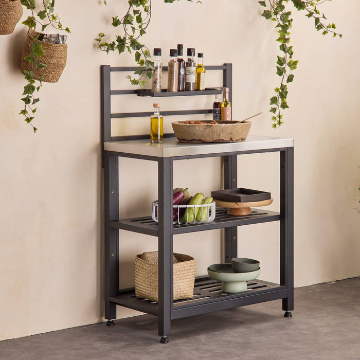 sweeek - Stalen buitenkeuken, 80 cm breed met 2 opbergplanken