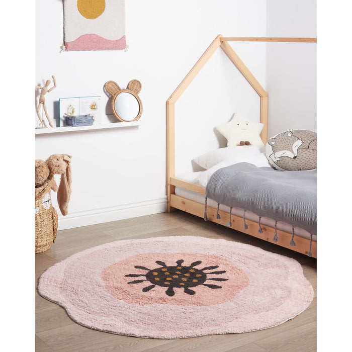 Beliani-KHARAT-Laagpolig vloerkleed-Pastelroze- 140 cm-Katoen