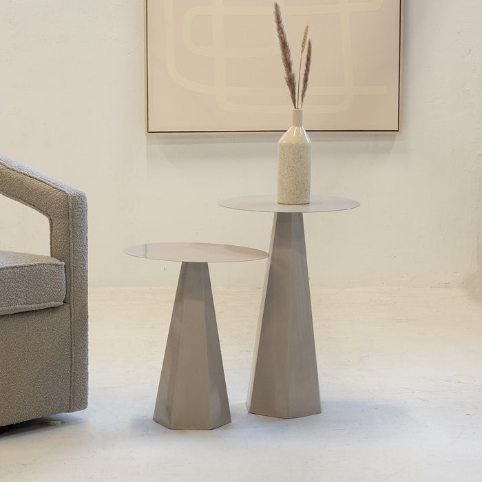 Giga Meubel - Bijzettafel Rond - Beige Metaal - 40x40x48cm - Sika