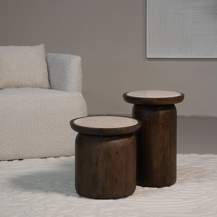 Giga Meubel - Bijzettafel Rond Ø34cm - Bruin Marmer - Kaja